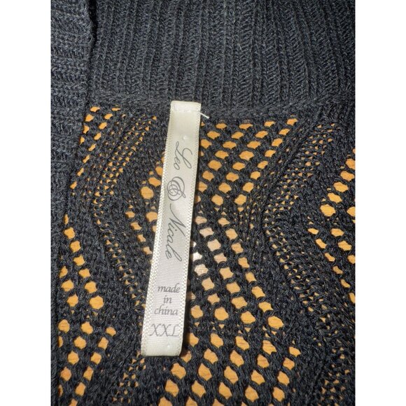 Leo & Nicole Womens Open Front Knit Cardigan Sweater XXL Black Chevron Design - Picture 2 of 6